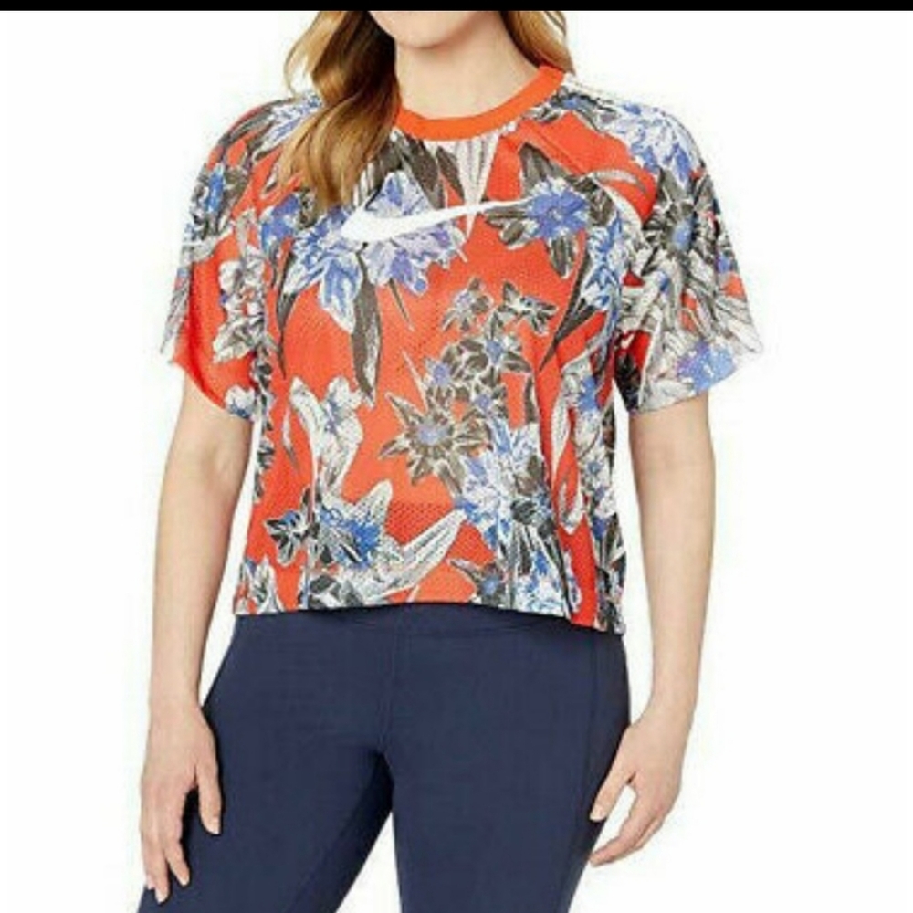 Nike Hyper Femme Mesh Cropped Floral Short Sleeve Shirt